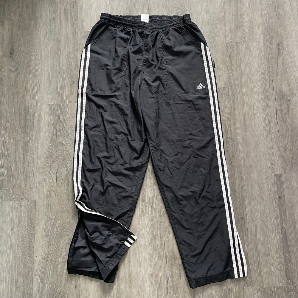 Adidas Track Pants Mens M Black Good 3 Stripe Mesh Lined Ankle Zip Windbreaker